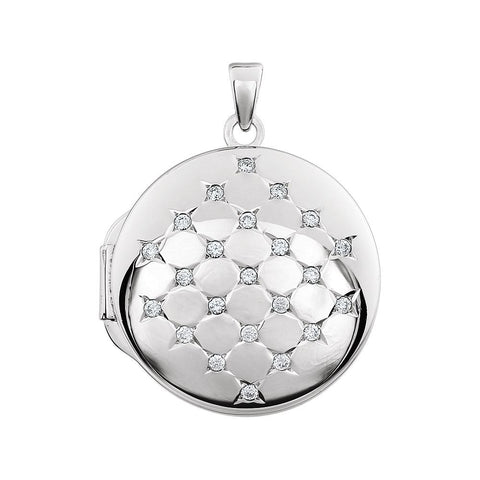 Sterling Silver Round Cubic Zirconia Locket Sterling Silver Round Cubic Zirconia Locket