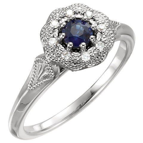 14k White Gold Blue Sapphire & .06 CTW Diamond Ring, Size 7