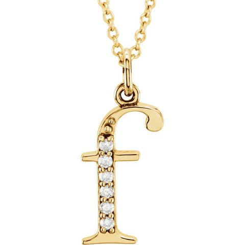 14k Yellow Gold .03 CTW Diamond Lowercase Letter "f" Initial 16" Necklace