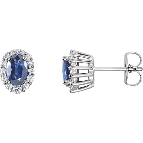 14k White Gold Blue Sapphire & 1/3 CTW Diamond Cluster Earrings