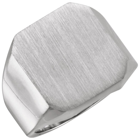 14k White Gold 18x16mm Octagon Men's Signet Ring, Size 11