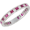 Diamond and Ruby Eternity Wedding Band Ring in 14k White Gold ( Size 6 )