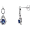 Pair of 1/4 CTTW Genuine Blue Sapphire and Diamond Earrings in 14k White Gold
