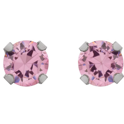 Rhodium-Plated 14k Yellow Gold 5mm Pink Cubic Zirconia Inverness Earrings