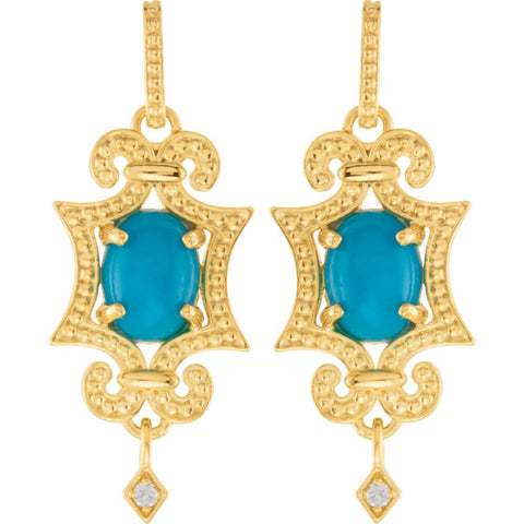 14k Yellow Gold Turquoise & .03 CTW Diamond Earrings