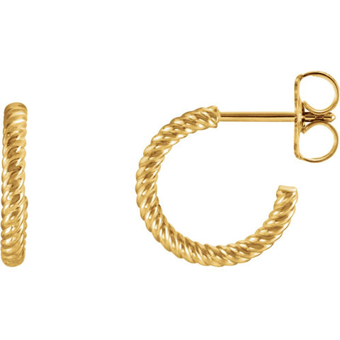 14k Yellow Gold 12mm Rope Design Hoop Earrings