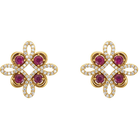 14k Yellow Gold Ruby & 1/4 CTW Diamond Earrings