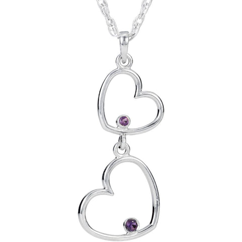 Sterling Silver Amethyst Double Heart 18" Necklace