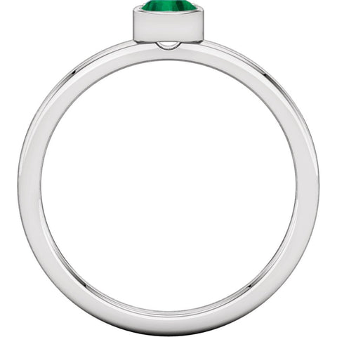 Sterling Silver Imitation Emerald Bezel Ring, Size 7