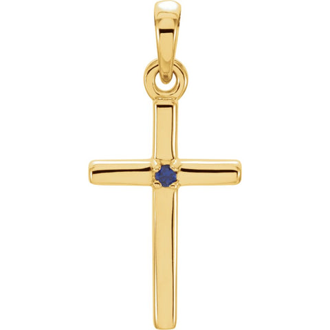 14k Yellow Gold 19.2x9mm Blue Sapphire Cross Pendant