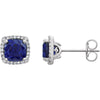 14k White Gold Created Blue Sapphire & 1/8 ctw. Diamond Earrings 14k White Gold Created Blue Sapphire & 1/8 ctw. Diamond Earrings