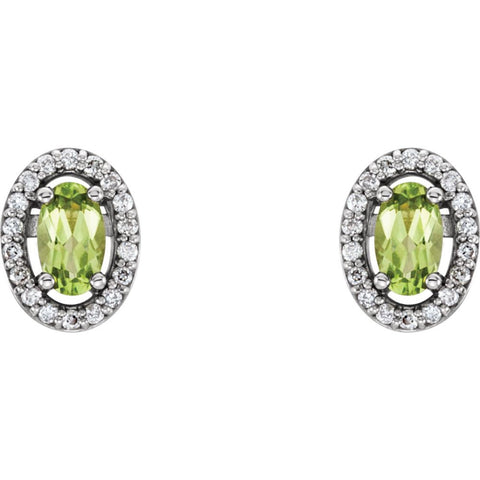 14k White Gold Peridot & .08 CTW Diamond Earrings