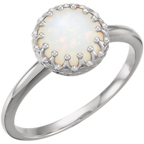 14k White Gold 8mm Round Opal Ring, Size 7