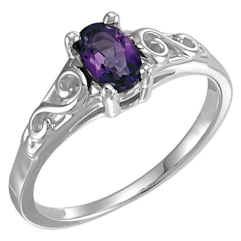 Sterling Silver February Imitation Birthstone Ring , Size 5