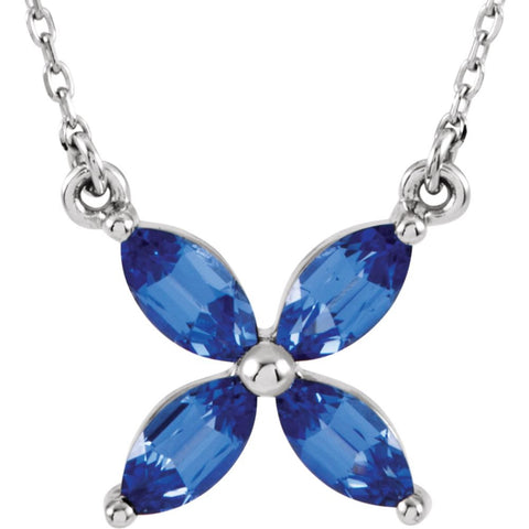 14k White Gold Chatham® Created Blue Sapphire 16" Necklace