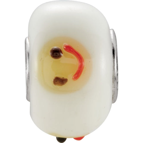 Sterling Silver 9mm White Smiley Face Glass Bead Sterling Silver 9mm White Smiley Face Glass Bead