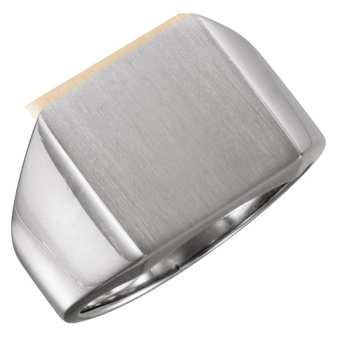 14k White Gold 14mm Men's Solid Signet Ring with Brush Finish, Size 10