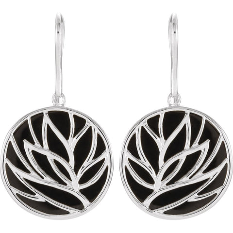 Sterling Silver Onyx Floral-Inspired Earrings