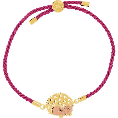 18K Yellow & Rose Vermeil Hedgehog Pink Satin 8" Bracelet for Protection 18K Yellow & Rose Vermeil Hedgehog Pink Satin 8" Bracelet for Protection