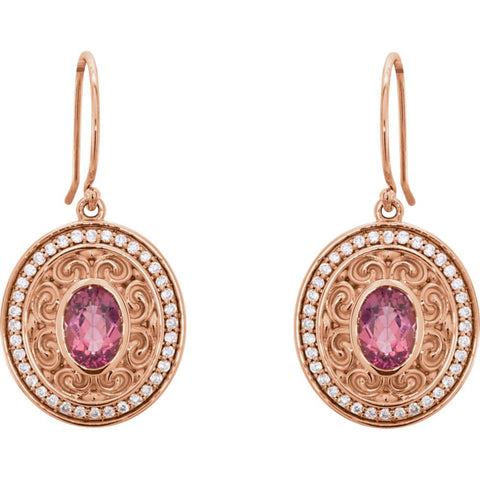 14k Rose Gold 14K White Pink Tourmaline & 1/3 CTW Diamond Earrings