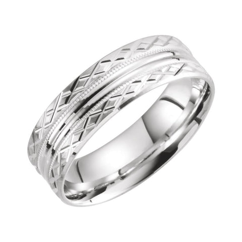 10k White Gold 6mm Lightweight Grooved Milgrain Band Size 10 10k White Gold 6mm Lightweight Grooved Milgrain Band Size 10