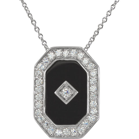 Sterling Silver Onyx & Cubic Zirconia Necklace