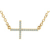 14k Yellow Gold Aquamarine Sideways Cross 16-18-inch Necklace