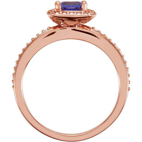 14k Rose Gold Tanzanite & 1/5 CTW Diamond Engagement Ring, Size 7