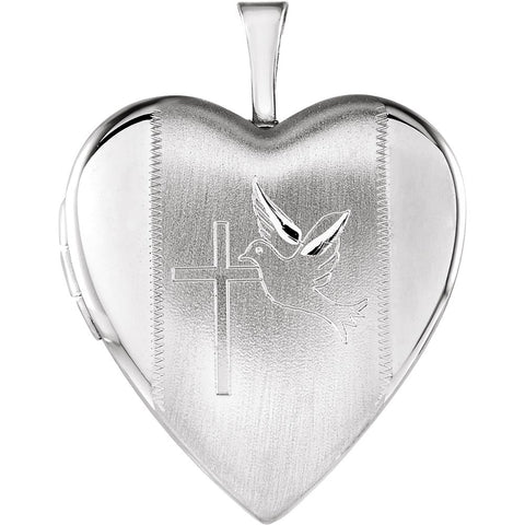 Sterling Silver Heart Locket with Cross & Dove