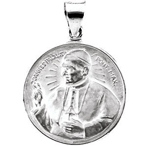 14k White Gold 20.75mm Round Pope John Paul II Hollow Medal 14k White Gold 20.75mm Round Pope John Paul II Hollow Medal