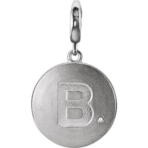 Sterling Silver Block Initial "B" Disc Charm with .005 CTW Diamond Accent