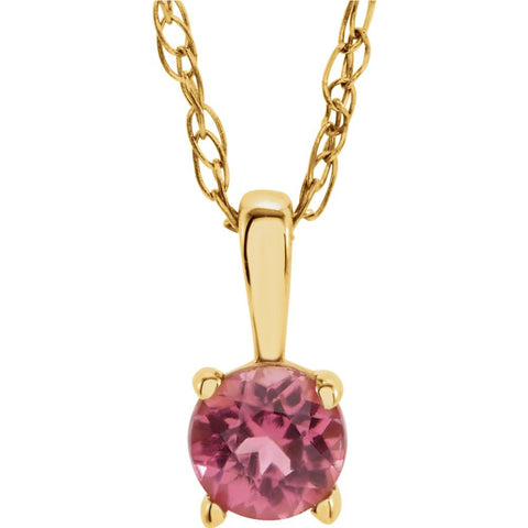 14k Yellow Gold Imitation Pink Tourmaline "October" Birthstone 14" Necklace