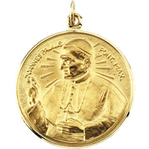 14k Yellow Gold 25mm Round Pope John Paul II Medal 14k Yellow Gold 25mm Round Pope John Paul II Medal