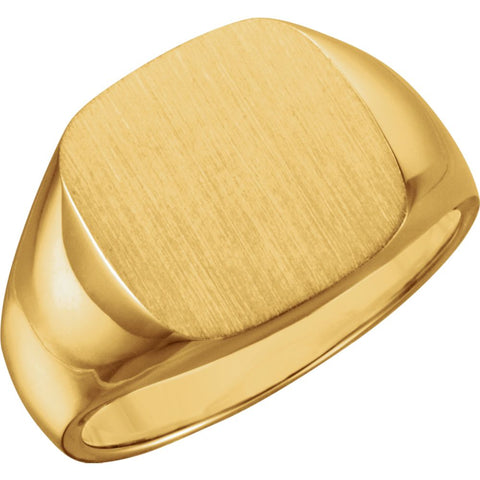 10k Yellow Gold 14mm Men's Signet Ring with Brush Top Finish, Size 11
