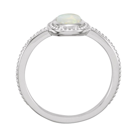 14k White Gold Opal Beaded Cabochon Ring , Size 7