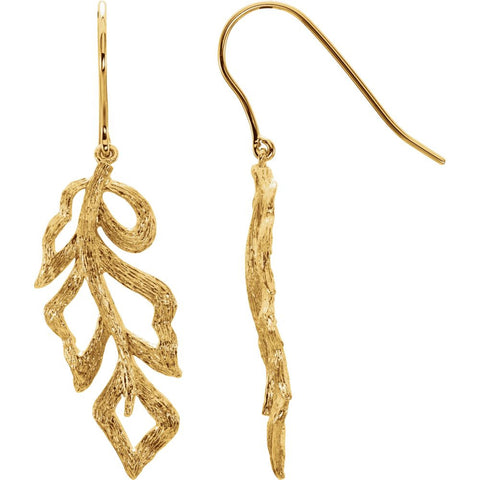 14K Yellow Gold-Plated Sterling Silver Textured Bark Leaf Earrings