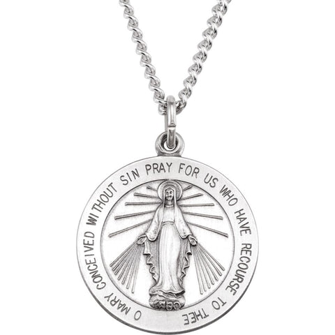 Sterling Silver 22.25mm Miraculous Medal with 24" Curb Chain Sterling Silver 22.25mm Miraculous Medal with 24" Curb Chain