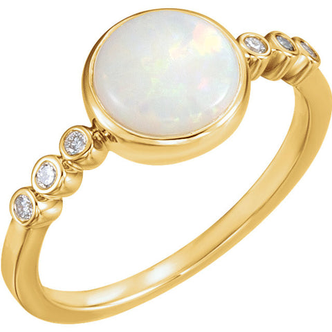14k Yellow Gold Opal & 1/8 CTW Diamond Ring, Size 7