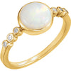 14k Yellow Gold Opal & 1/8 ctw. Diamond Ring, Size 7