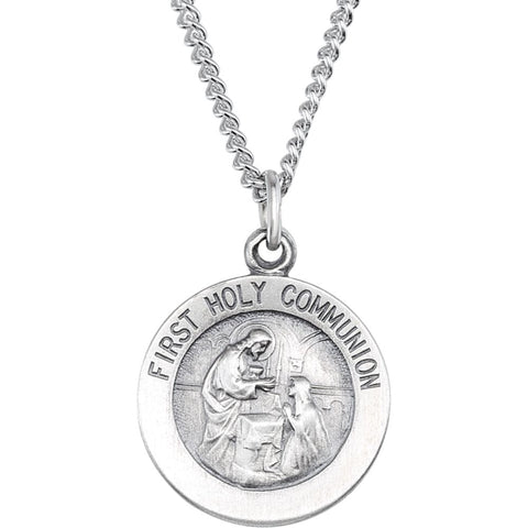 Sterling Silver 15mm First Communion Medal 18" Necklace