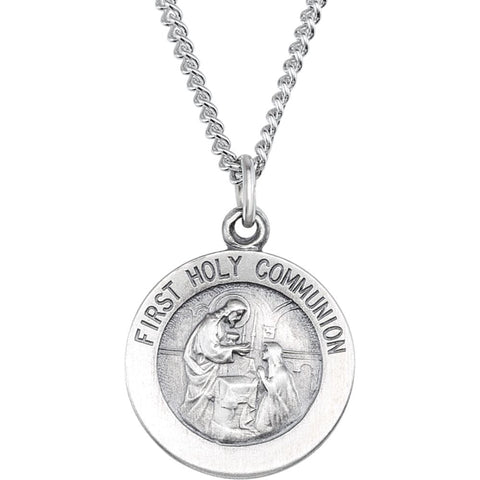 Sterling Silver 15mm First Communion Medal 18" Necklace Sterling Silver 15mm First Communion Medal 18" Necklace