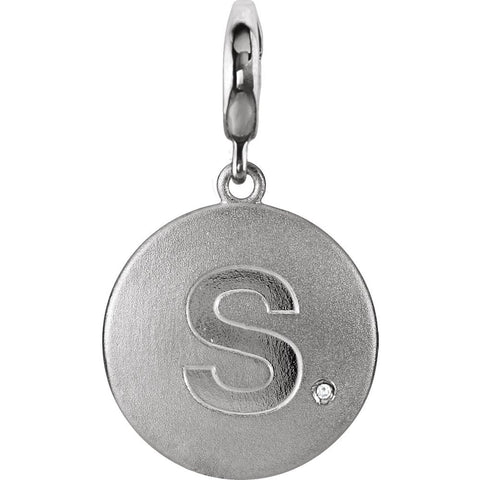 Sterling Silver Block Initial "S" Disc Charm with .005 CTW Diamond Accent
