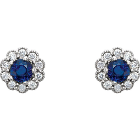 14k White Gold Blue Sapphire & 1/6 CTW Diamond Earrings