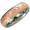 Titanium Hammered Wedding Band Ring with 14K Rose Gold Immerse Plating (Size 7.5 )