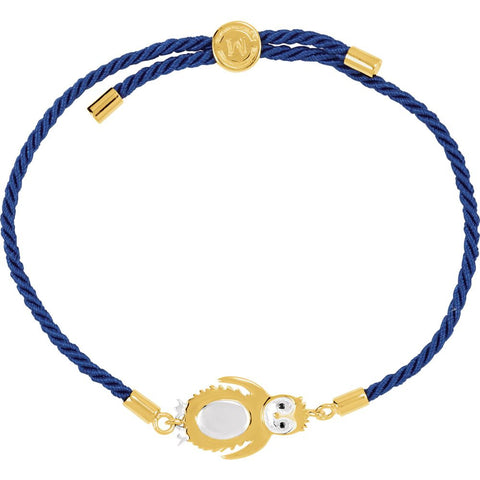 18k Yellow Gold Vermeil Penguin Blue Satin 7.5" Bracelet for Loyalty