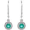 14k White Gold Emerald & .08 CTW Diamond Earrings