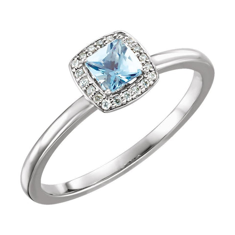 14k White Gold Aquamarine & .05 CTW Diamond Ring , Size 7