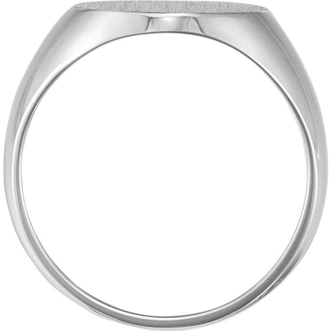 14k White Gold 16x14mm Solid Oval Men's Signet Ring, Size 11