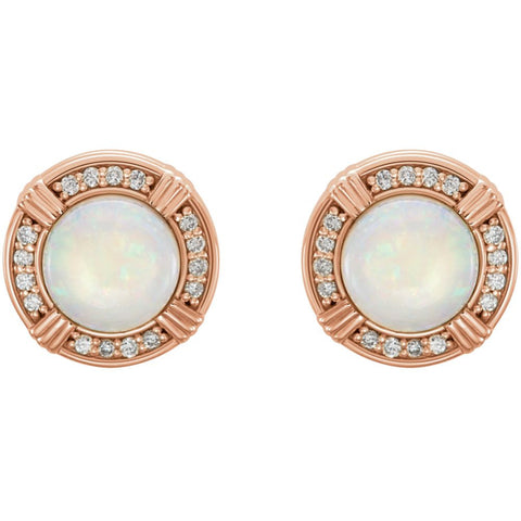 14k Rose Gold Opal & 1/6 CTW Diamond Earrings