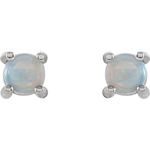 14k White Gold 4mm Round Opal Cabochon Earrings